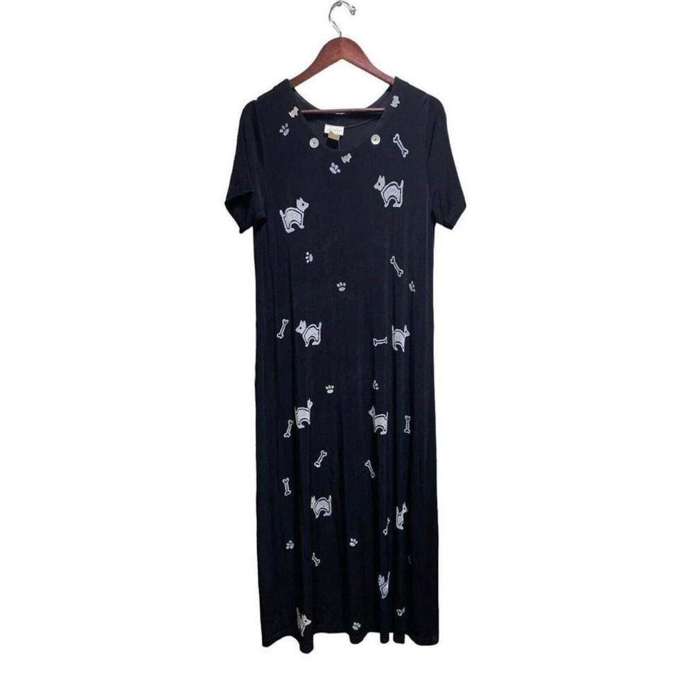 Long black comfy dress with doggies & bones and paw prints‎ so so cute SZ Med